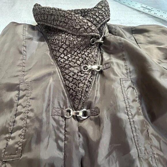 UBU Womens Brown Crinkle Jacket Textured Shawl Collar Drawstring Artsy Large - Picture 6 of 11